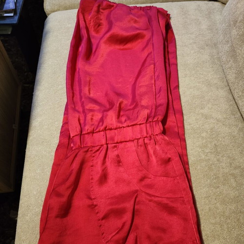 Summer strapless jumpsuit used, size small, pink satin