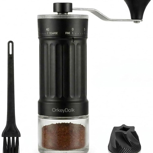 OrkeyDolk Manual Coffee Grinder with Ceramic Conical Blades, 40 Grind Settings, 30g Capacity, Black like new