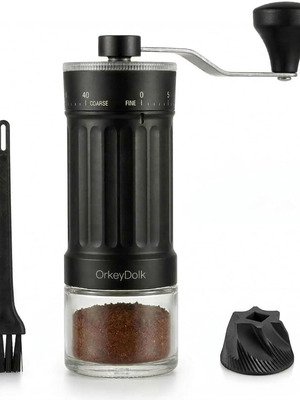 OrkeyDolk Manual Coffee Grinder with Ceramic Conical Blades, 40 Grind Settings, 30g Capacity, Black like new