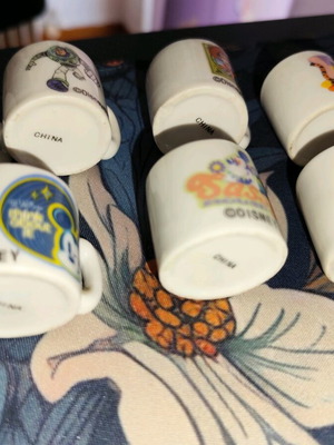 Porcelain miniature Disney cups used, set of 7, vintage
