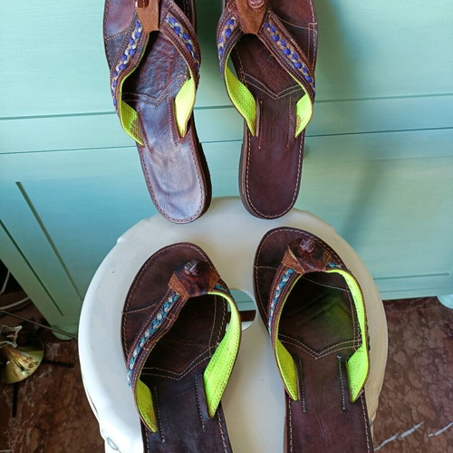 Handmade leather sandals like new, 2 pairs, size 40, multicolor
