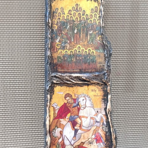 Hand-finished wooden religious icon composition