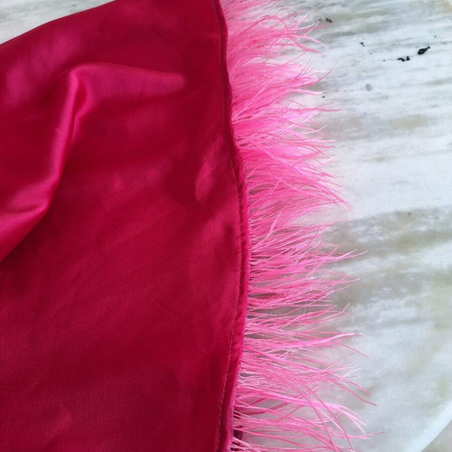 Satin fuchsia camisole like new with pink feathers