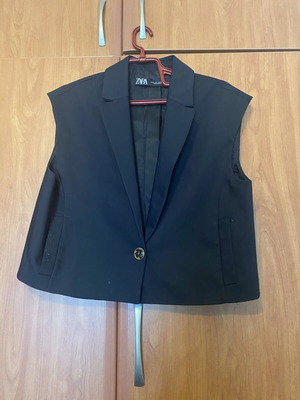 Zara κοντό γιλέκο τύπου σακακιού σε μαύρο, XL