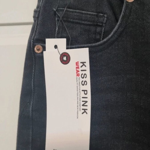 Jean with crooked button fastening, size small, black, straight fit