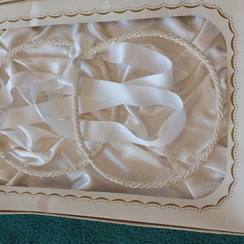 Wedding Stefana with pearls and Swarovski stones, new, white color