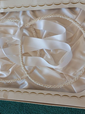 Wedding Stefana with pearls and Swarovski stones, new, white color