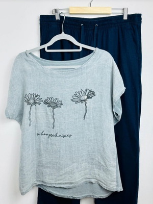 Linen and cotton blouse with M&S blue jeans-style pants, like new
