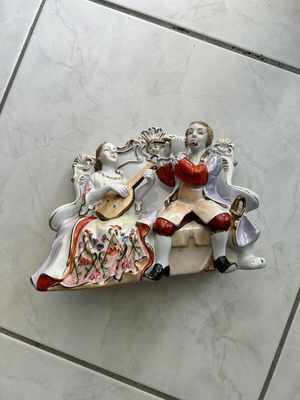 Vintage hand-painted porcelain decoration Victorian musical duet