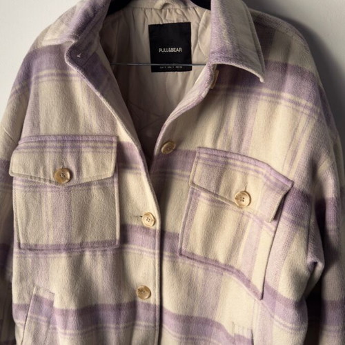 Pull&Bear plaid overshirt jacket in purple-beige shades like new