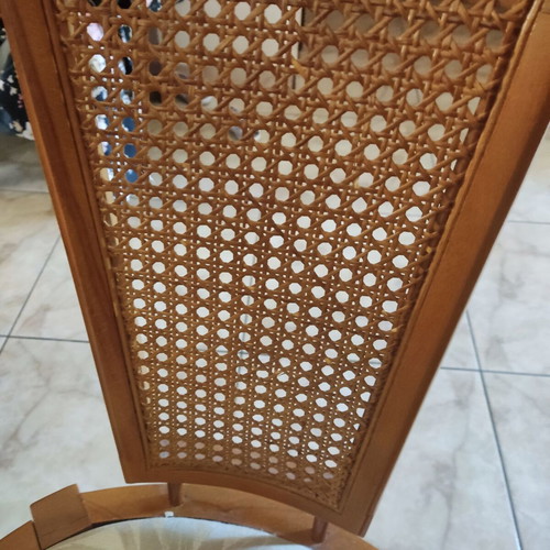 Walnut dining table with chairs used, round extendable, classic design