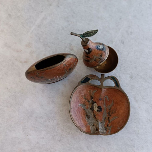 Vintage handmade decorative metal set 80's used, hand-painted