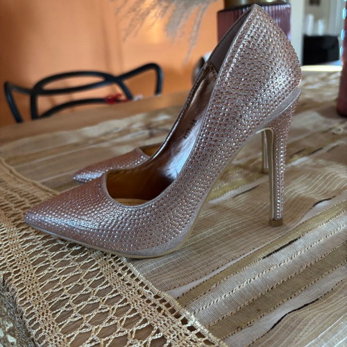 Heels with rhinestones new, pink gold size 36