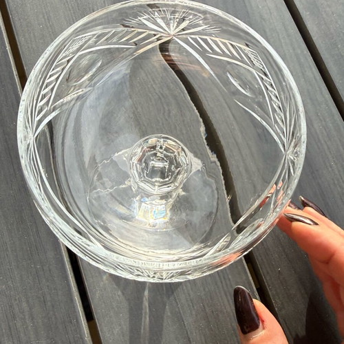 Crystal glass set like new, 6 champagne and 6 brandy glasses with engraving