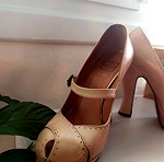  ΜΟΜΑ handmade Italian pink stamped leather high heel Mary-Janes/ MOMA χειροποίητες γόβες ΜΟΝΑΔΙΚΕΣ!!!! ΝΟΥΜΕΡΟ 38