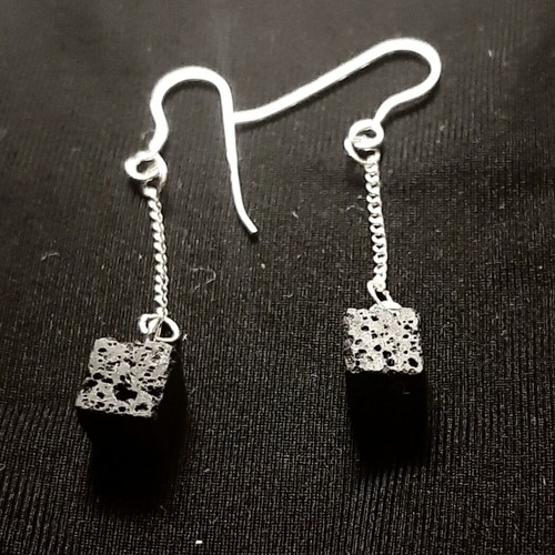 Black rock earrings, 925 silver with natural black lava, handmade