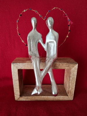 Table decorative couple made of metal, wood and glass beads new