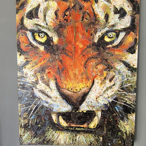 Tiger Mixed Media Collage Artwork on Canvas like new 80x60cm