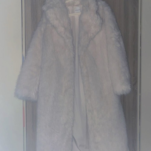 Faux Fur Coat Stradivarius New, White, Size S