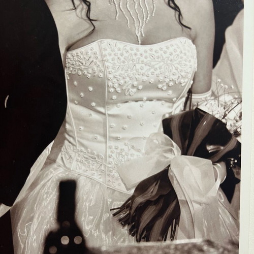 Italian wedding dress princely white satin with embroidered Swarovski like new