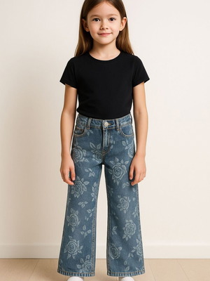 H&M jeans with floral pattern, size 134, like new
