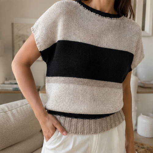 Scandalo cotton knit summer blouse like new, black and beige, size S/M