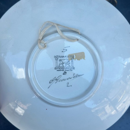 Collectible ceramic decorative plate Athens signed with peacocks 24cm used