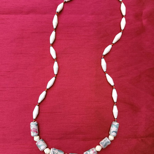 Handmade necklace with paper beads and resin, new