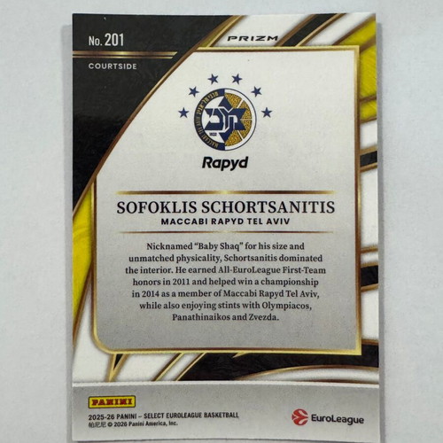 2025-26 Panini Select Euroleague Sofoklis Schortsianitis Red Ice card new