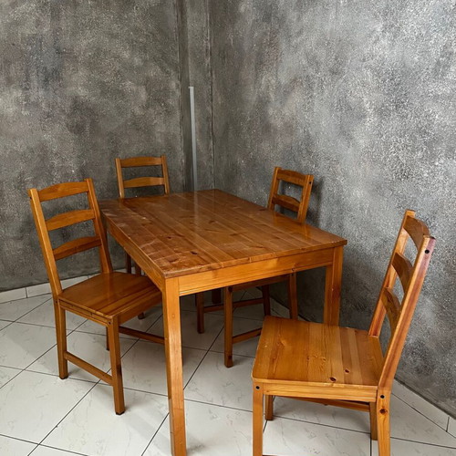 Wooden dining set with 4 chairs, natural wood