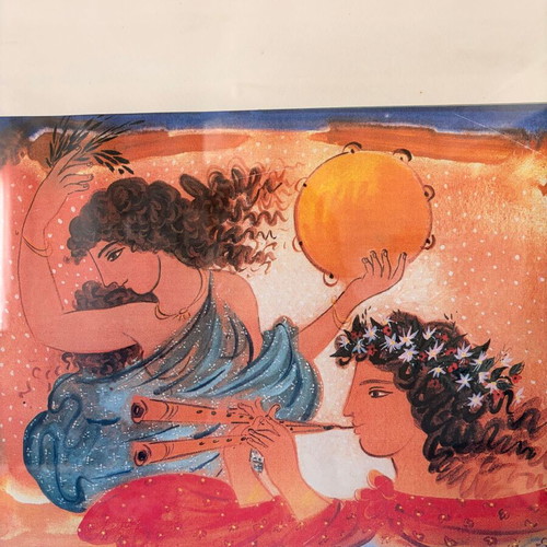 Painting by G. Stathopoulos framed with glass used