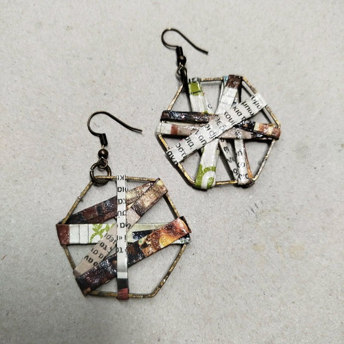 Earrings new, made of brass and varnished paper