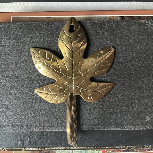 Vintage Brass Curtain Tieback and Wall Hook Leaf Design like new