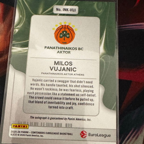 Panini Contenders EuroLeague 2025-26 Milos Vujanic Ink Auto /25