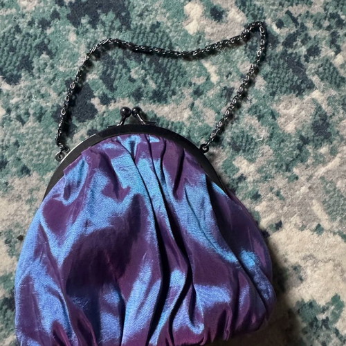 Vintage clutch bag satin texture like new, purple-blue