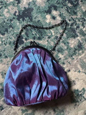 Vintage clutch bag satin texture like new, purple-blue
