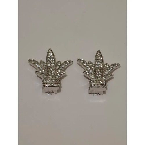 Christian Dior Fleur De Lis Clip On Rhinestone Earrings new, silver gray