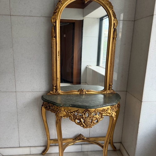 Etagere with mirror and marble table, like new