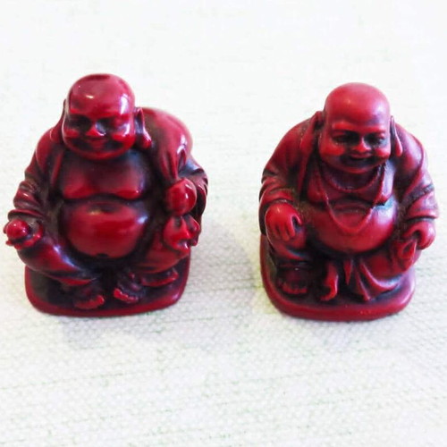 Budai Feng Shui Laughing Buddha Set of 3 Decorative Red Resin Figurines like new
