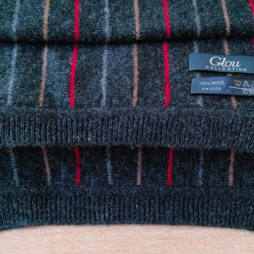 Glou Collection wool scarf, 100% wool, dark grey with stripes