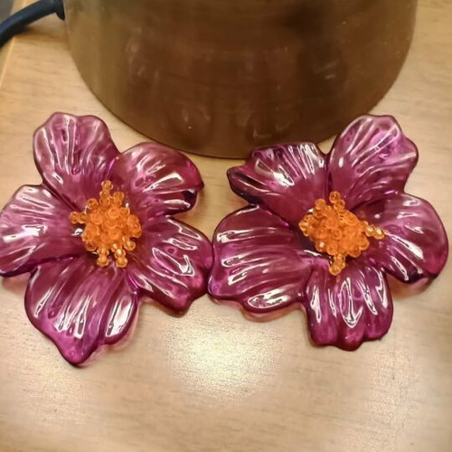 Zara earrings like new, pink and purple, large and lightweight
