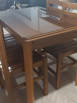 Kitchen table with 4 chairs used, wooden with glass top