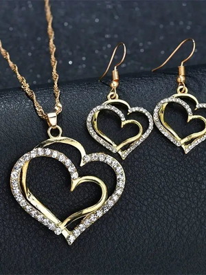 Jewelry set necklace with earrings gold plated with zircon new