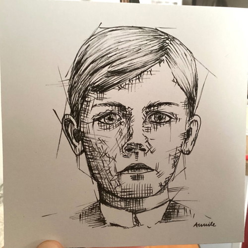 Portrait sketch new, hand-drawn with pen on watercolor paper