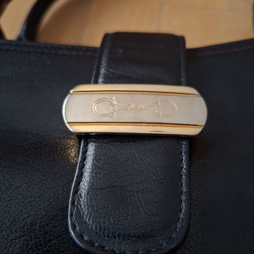 Vintage black leather handbag used, genuine calfskin
