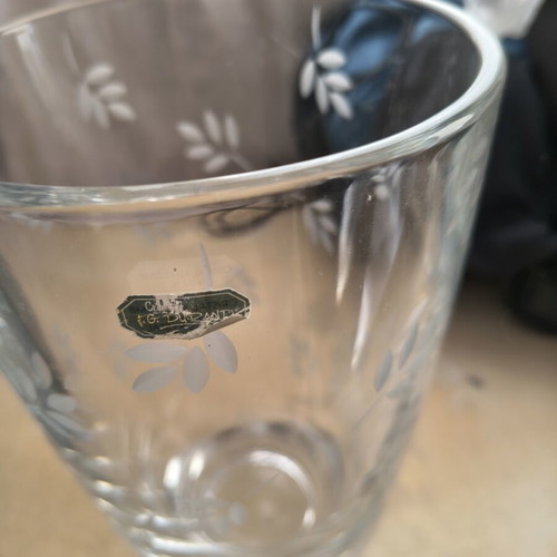 Vintage crystal vase J.G. Durand with engraved leaves, France