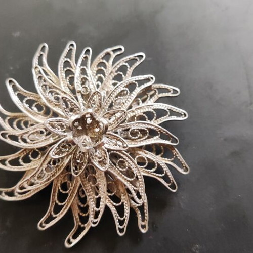 925 Silver Handmade Filigree Brooch, 4cm