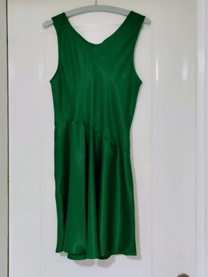 H&M Circle Mini Dress Green Satin Elegant Size S