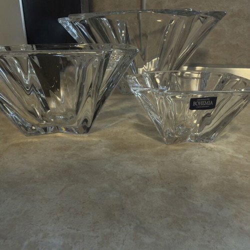 Czech Bohemia crystal set with 3 bowls 30 cm, 21 cm, 14 cm new
