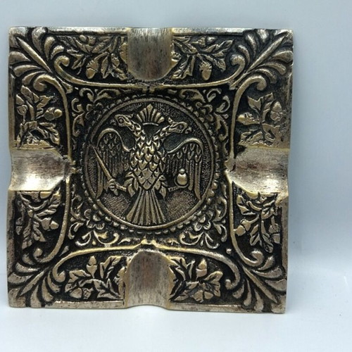 Vintage metal ashtray with Byzantine double-headed eagle, like new